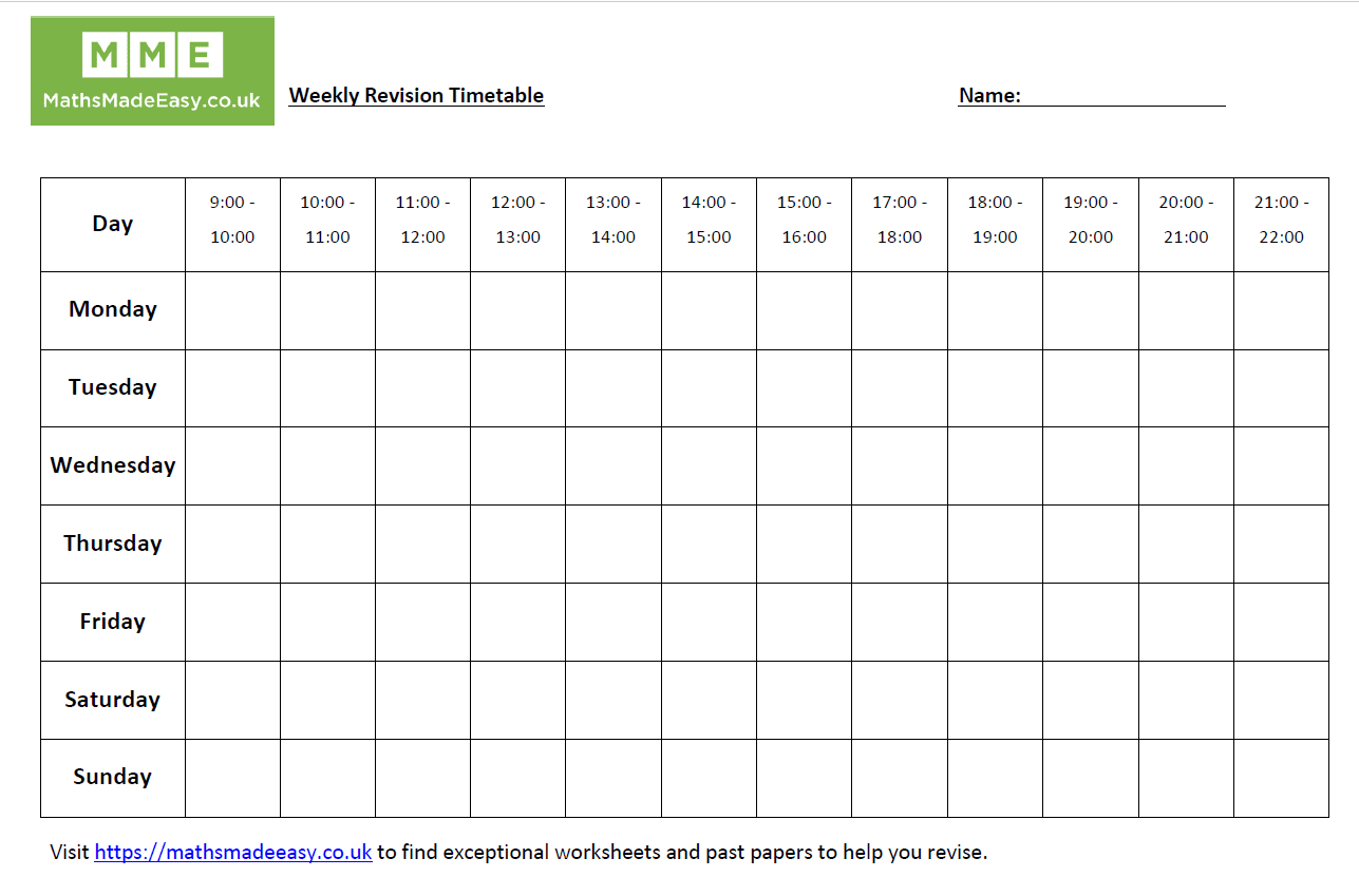exam revision timetable template - Ficim Within Blank Revision Timetable Template